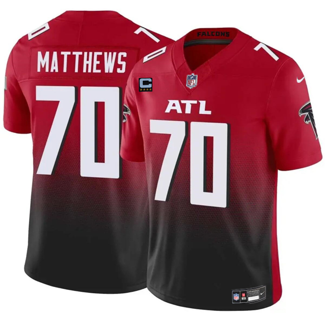 Men's Atlanta Falcons #70 Jake Matthews Red Black 2024 F U S E With 4-Star C Patch Vapor Untouchable Limited Stitched Football Jersey