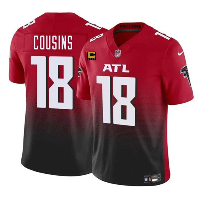 Men's Atlanta Falcons #18 Kirk Cousins Red Black 2024 F U S E With 4-Star C Patch Vapor Untouchable Limited Stitched Football Jersey