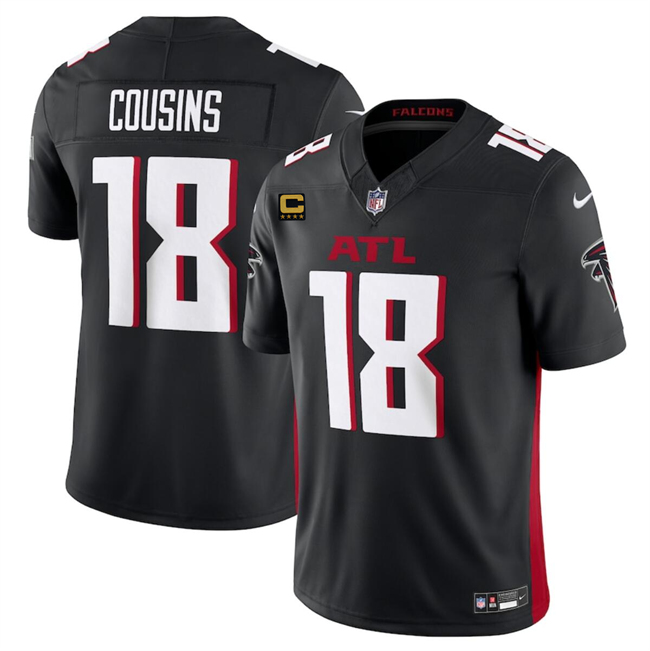 Men's Atlanta Falcons #18 Kirk Cousins Black 2024 F U S E With 4-Star C Patch Vapor Untouchable Limited Stitched Football Jersey